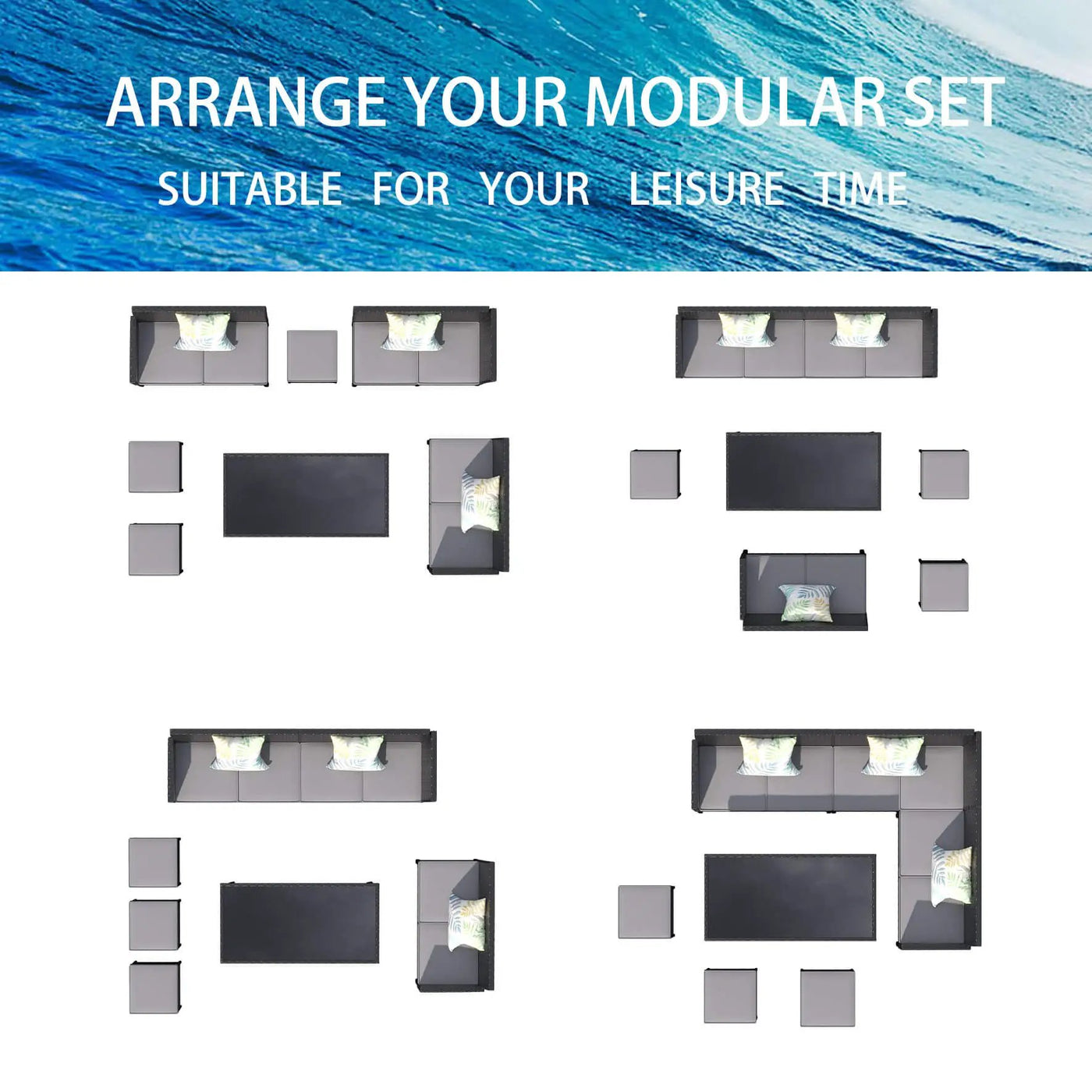 7-Piece Modern Outdoor Patio Furniture Set With Waterproof Cushions & Glass Table (SAK55673) by SAKSBY WHOLESALE