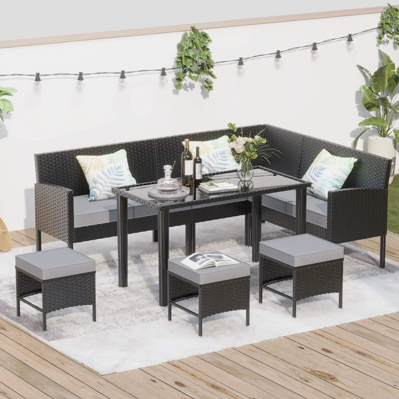 7-Piece Modern Outdoor Patio Furniture Set With Waterproof Cushions & Glass Table (SAK55673) by SAKSBY WHOLESALE