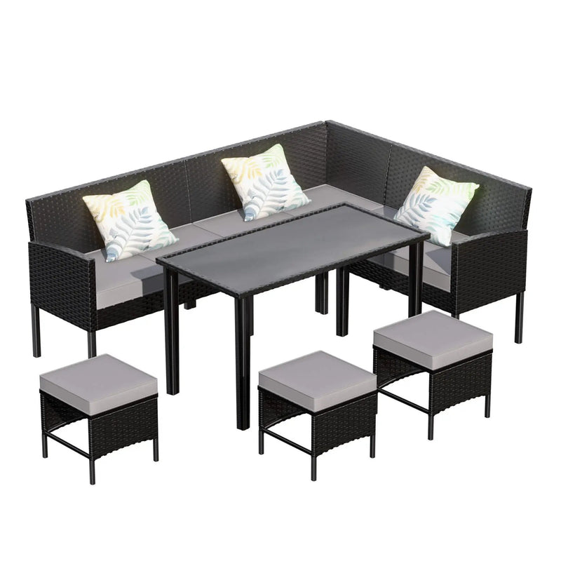Alora 7-Piece Modern Outdoor Patio Furniture Set With Waterproof Cushions & Glass Table (SAK55673) by SAKSBY WHOLESALE