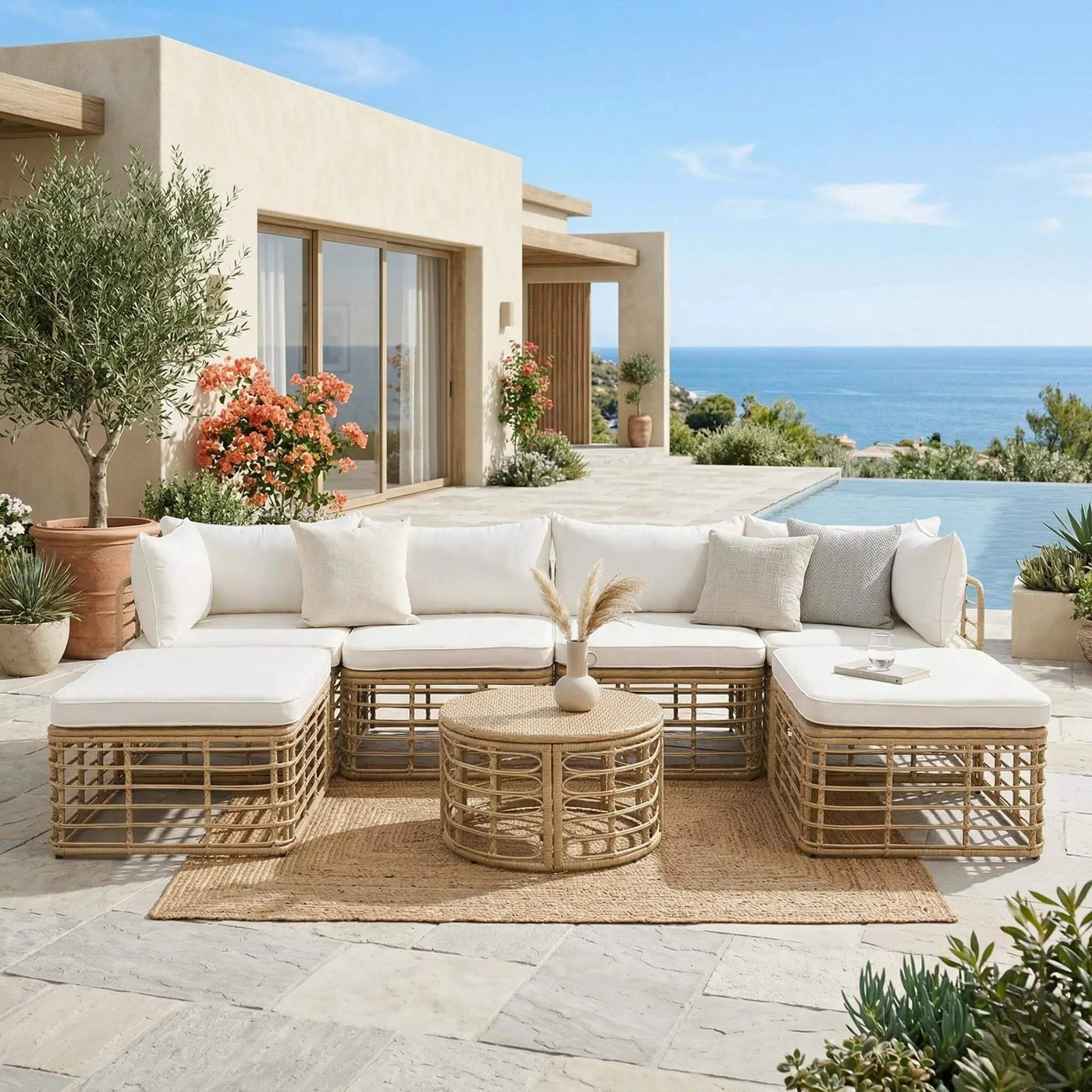 Alora 7-Piece Outdoor All-Weather Rattan Patio Sofa Set With Cushions (SAK47230) by SAKSBY WHOLESALE
