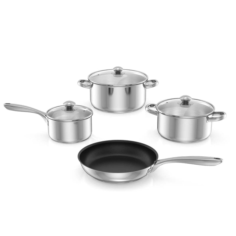 7-Piece Stainless Steel Cookware Set with Tempered Glass Lid-Silver by DirectDeals