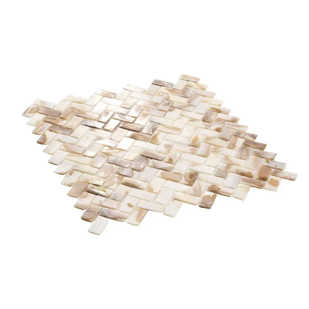 White Beige 11x11 Polished Herringbone Shell Mother of Pearl Mosaic Tile (20 pack, 16.19 sq ft/case) by Apollo Tile