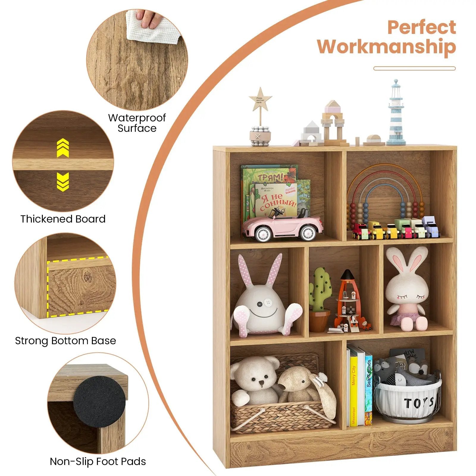 7-Section Freestanding Bookshelf for Kids Room Classroom Daycare Nursery by DirectDeals