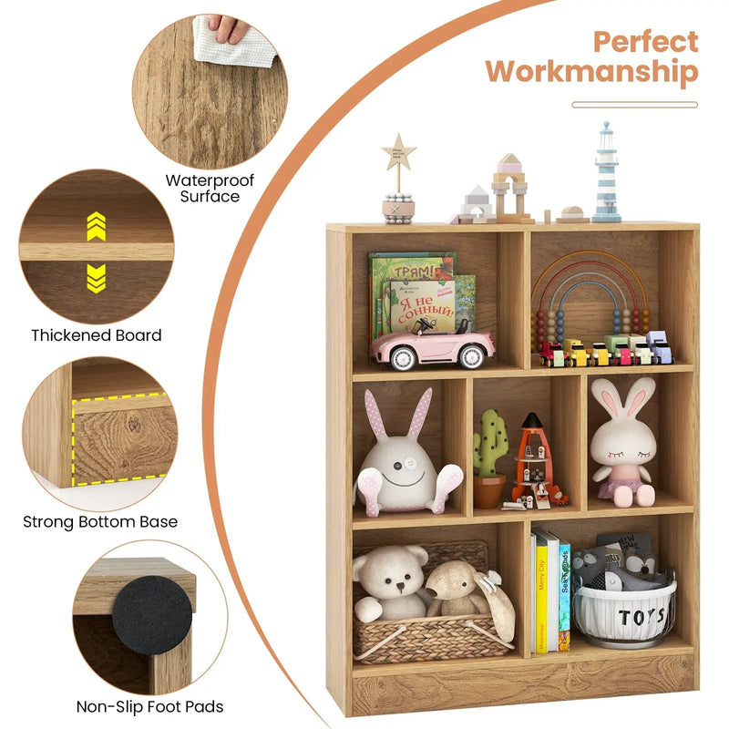7-Section Freestanding Bookshelf for Kids Room Classroom Daycare Nursery by DirectDeals
