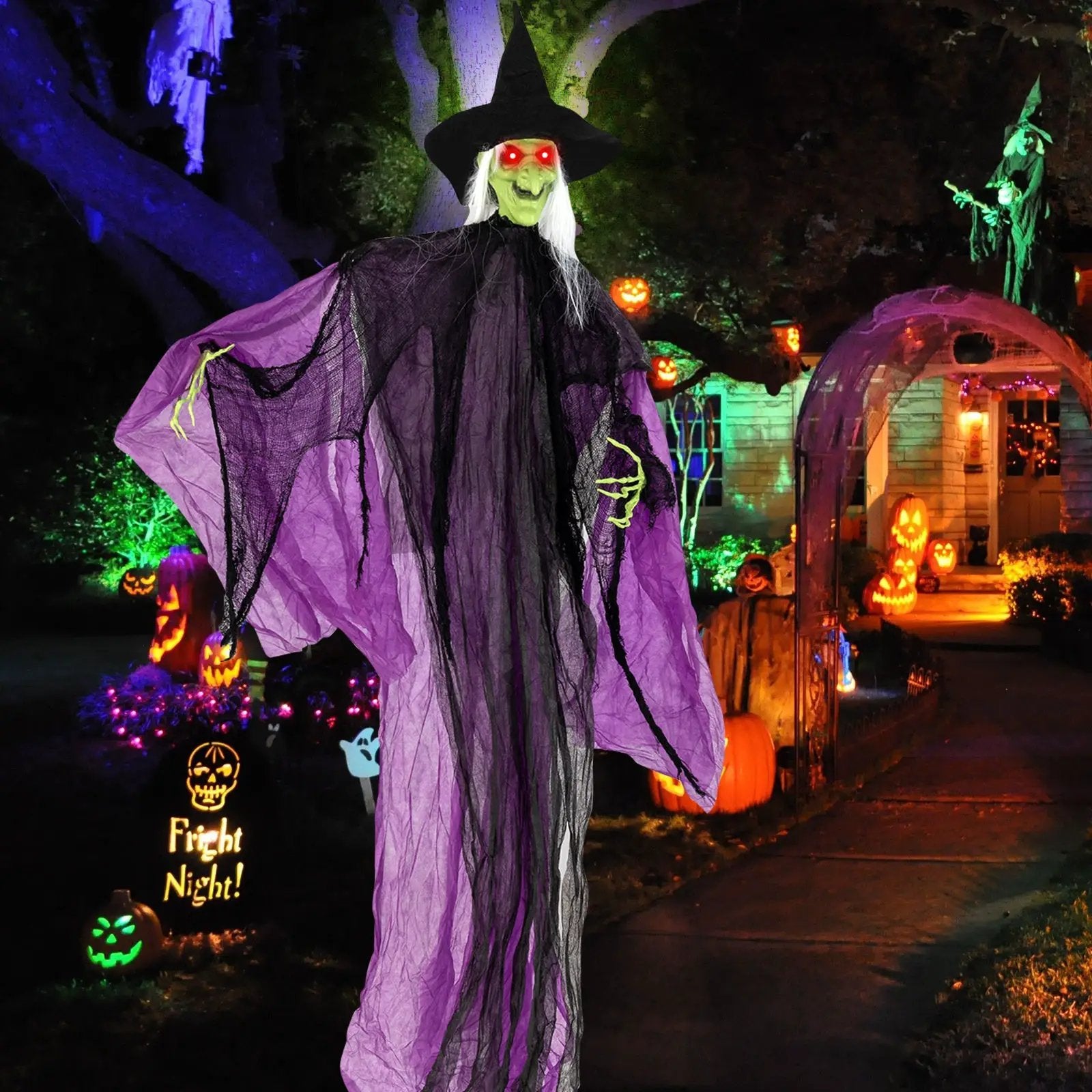 7.2 ft Halloween Standing Witch with Lighted Eyes and Automatic Arm Movement by DirectDeals