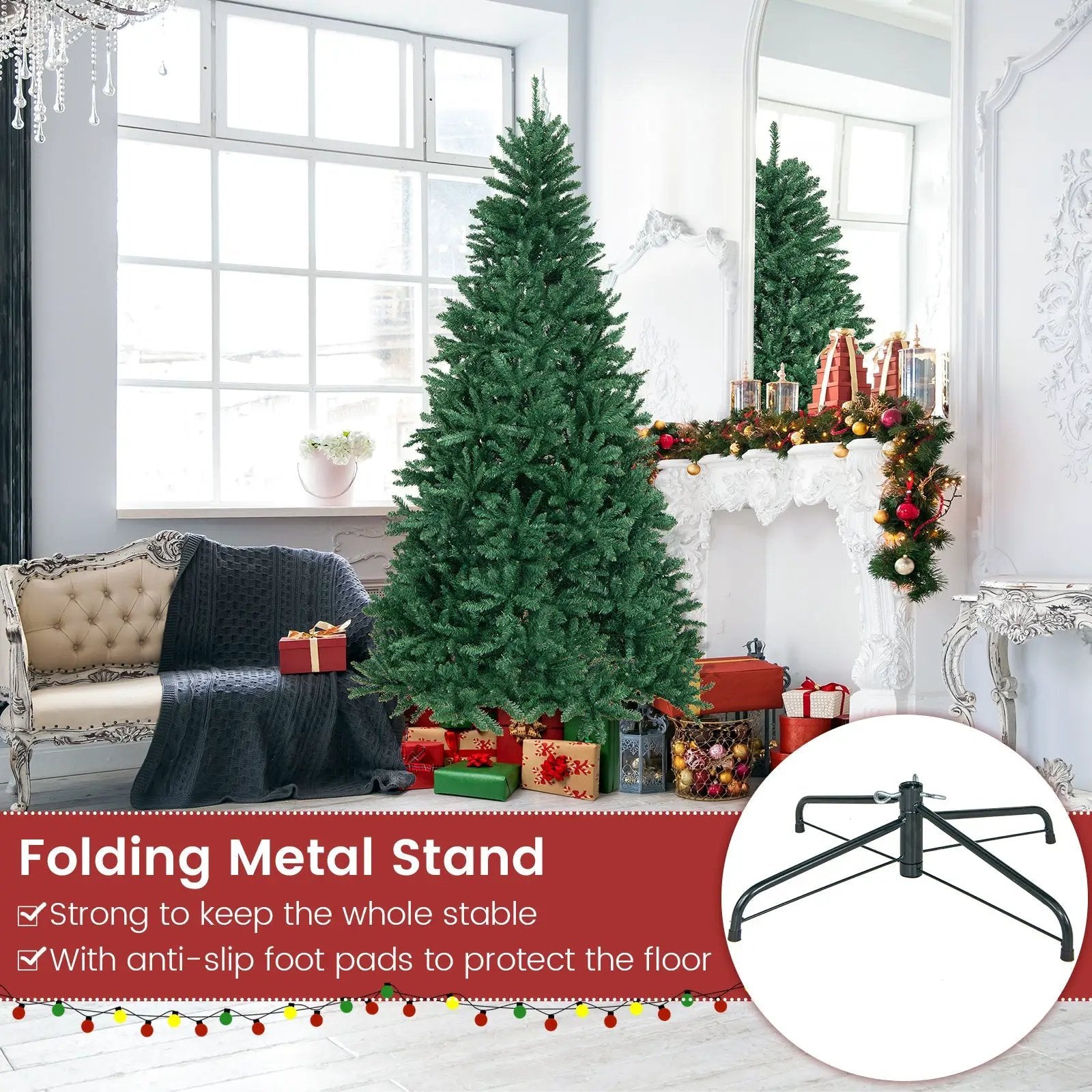 7.5 Feet Artificial Christmas Tree with Folding Metal Stand by DirectDeals