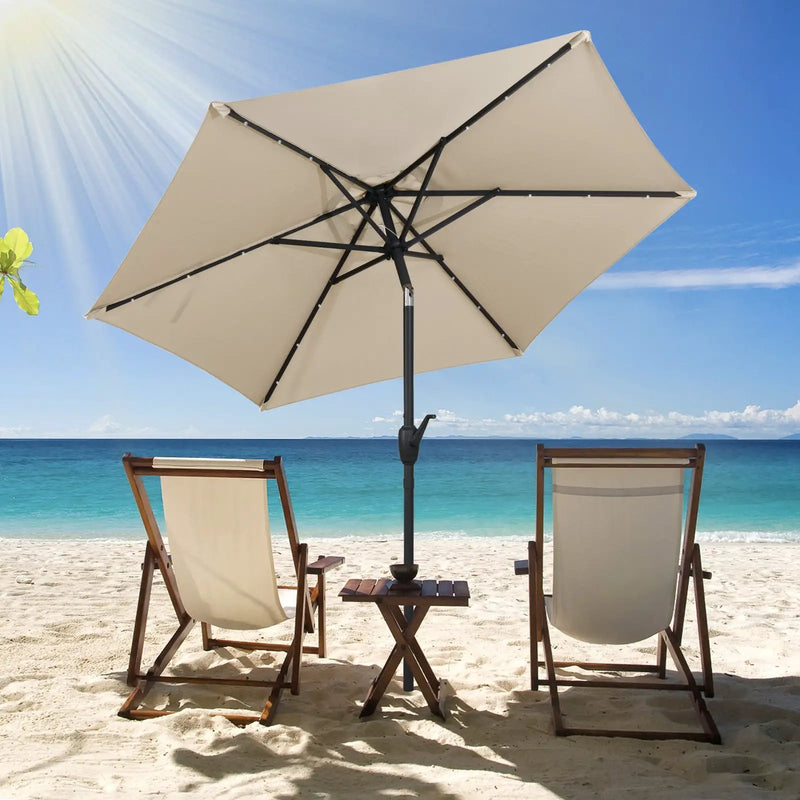 7.5 Feet Solar Powered Patio Umbrella with LED Lights and Crank Handle by DirectDeals