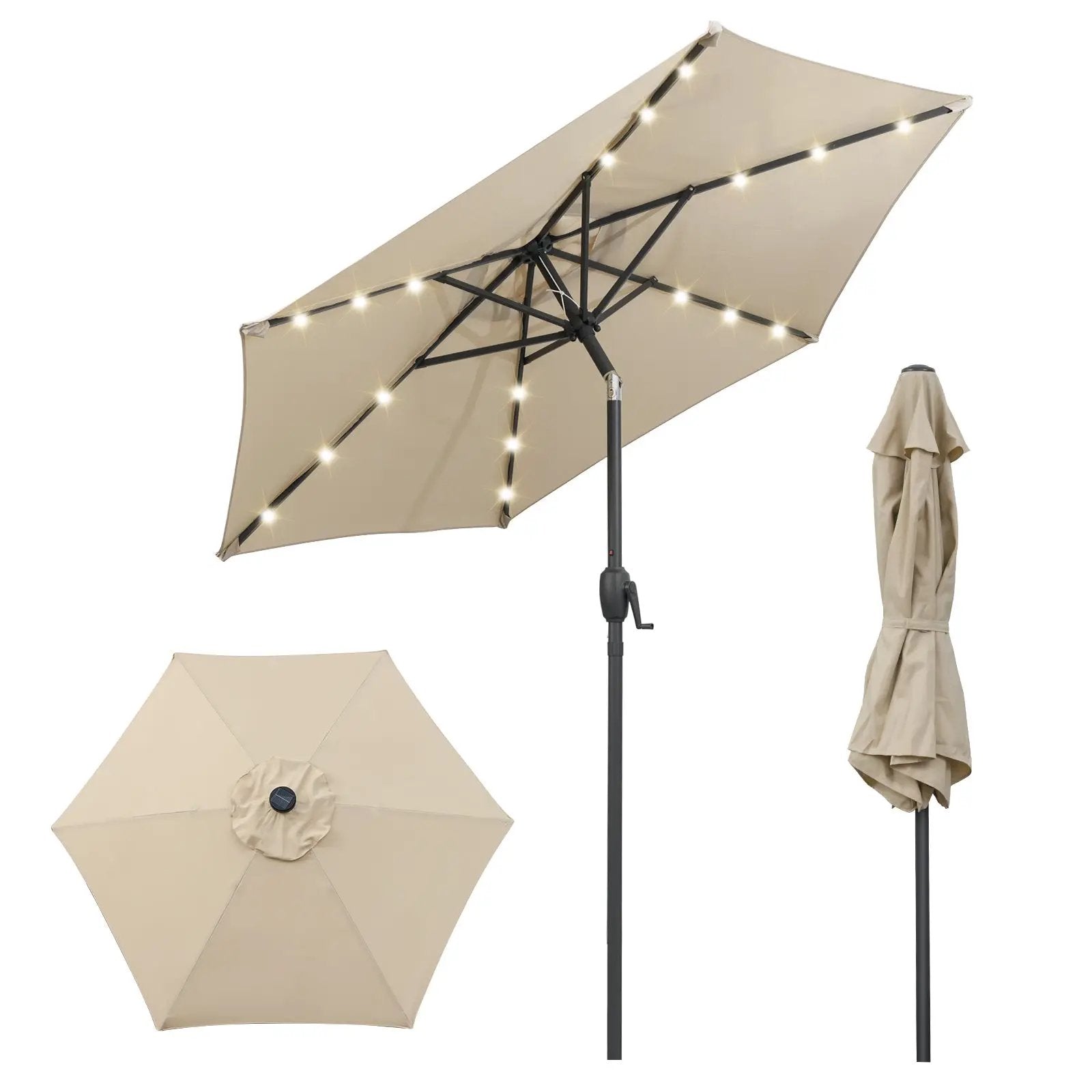 7.5 Feet Solar Powered Patio Umbrella with LED Lights and Crank Handle by DirectDeals