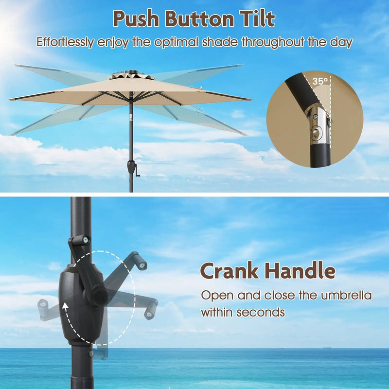 7.5 Feet Solar Powered Patio Umbrella with LED Lights and Crank Handle by DirectDeals