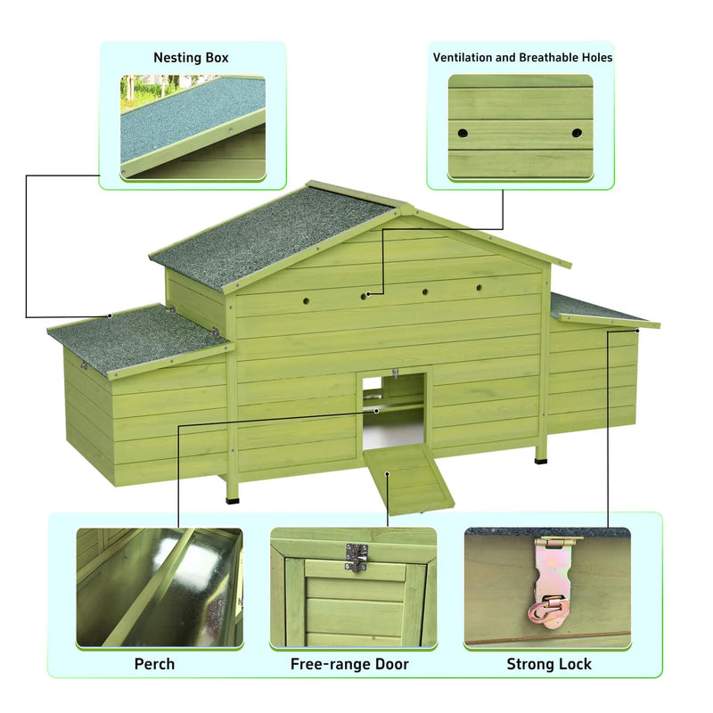 70-Inch Wooden Chicken Coop With Nesting Box, Perch, And Run Doors (SAK74619) by SAKSBY WHOLESALE