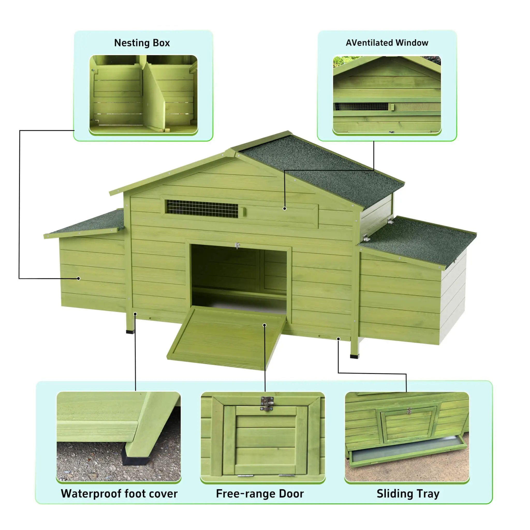 70-Inch Wooden Chicken Coop With Nesting Box, Perch, And Run Doors (SAK74619) by SAKSBY WHOLESALE