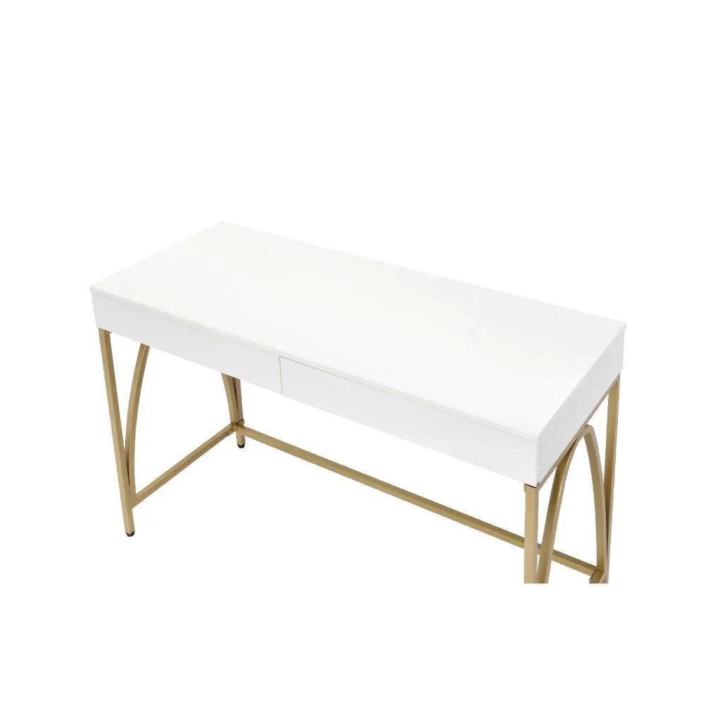 Lightmane - Writing Desk (Same Ac00900) - White High Gloss & Gold by Unique Piece Furniture