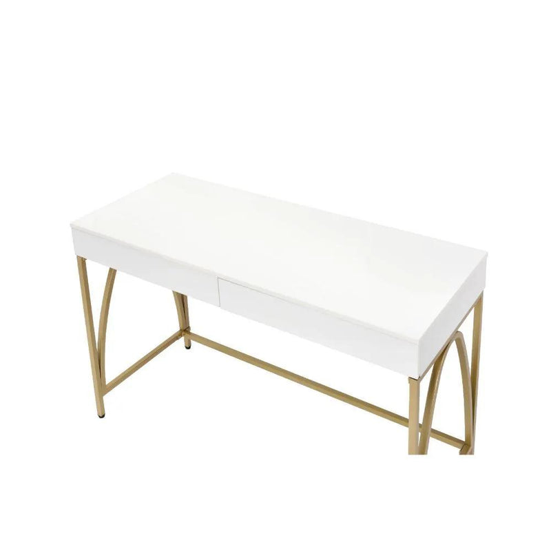 Lightmane - Writing Desk (Same Ac00900) - White High Gloss & Gold by Unique Piece Furniture