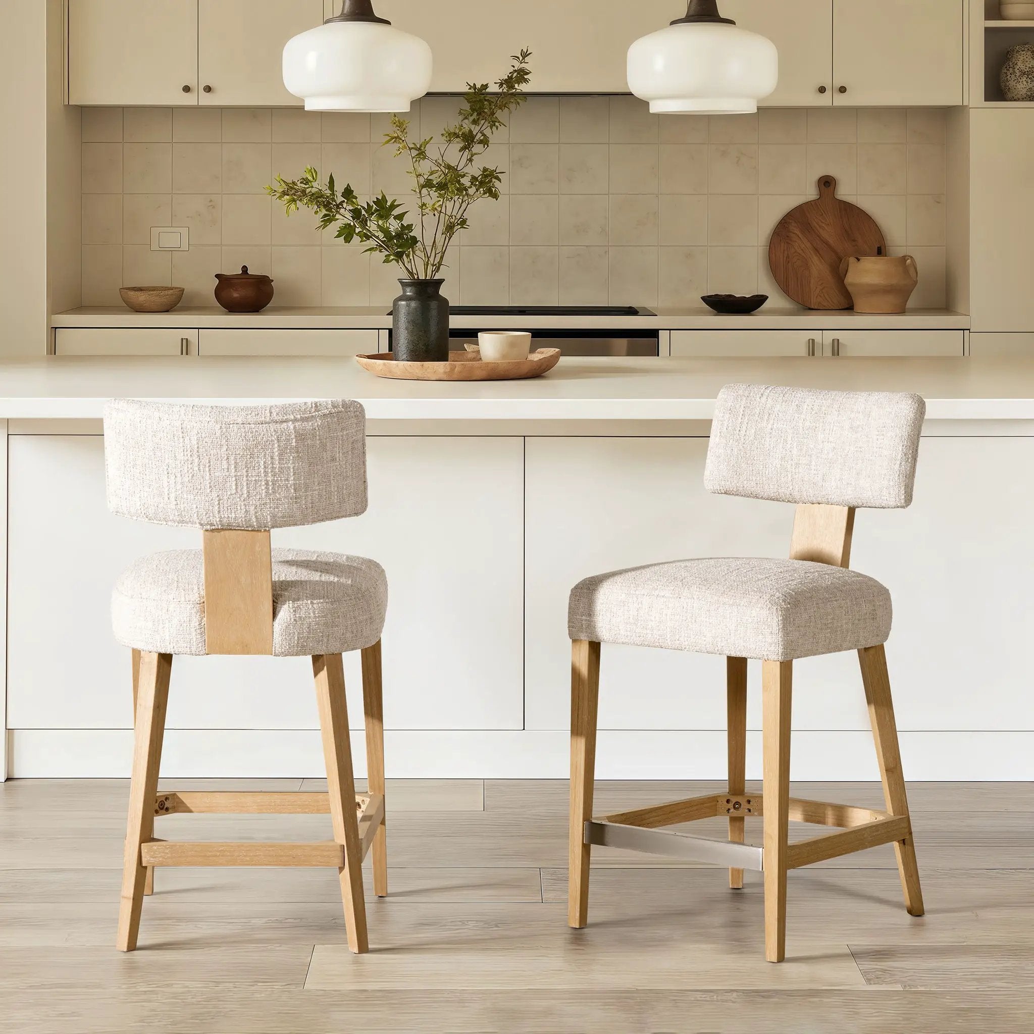 Penny - Round Arched Upholstered Counter Stool (Set of 2) - Travertine Beige by Unique Piece Furniture