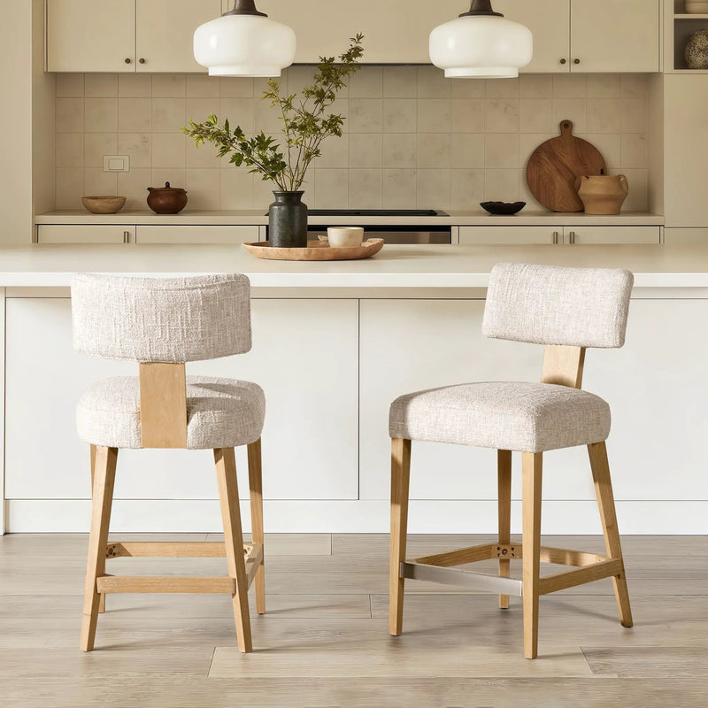 Penny - Round Arched Upholstered Counter Stool (Set of 2) - Travertine Beige by Unique Piece Furniture