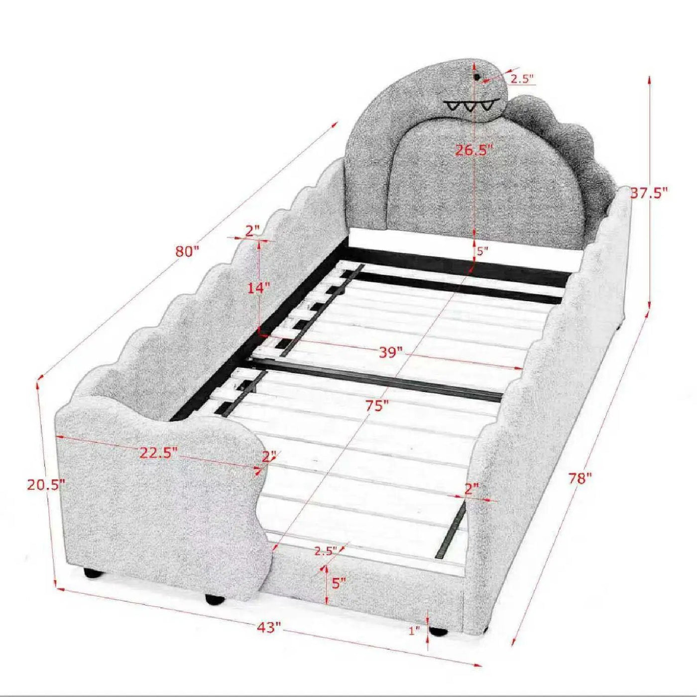 Cute Dinosaur Shaped Bed With Safety Guardrail, Toddler Frame by HouseOfZazla