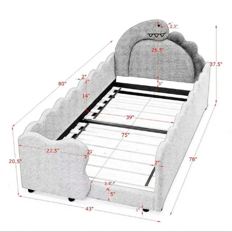 Cute Dinosaur Shaped Bed With Safety Guardrail, Toddler Frame by HouseOfZazla