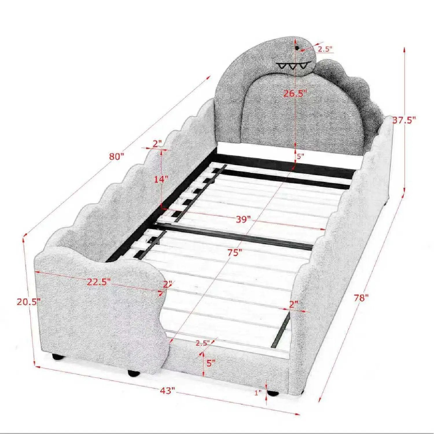 Cute Dinosaur Shaped Bed With Safety Guardrail, Toddler Frame by Unique Piece Furniture