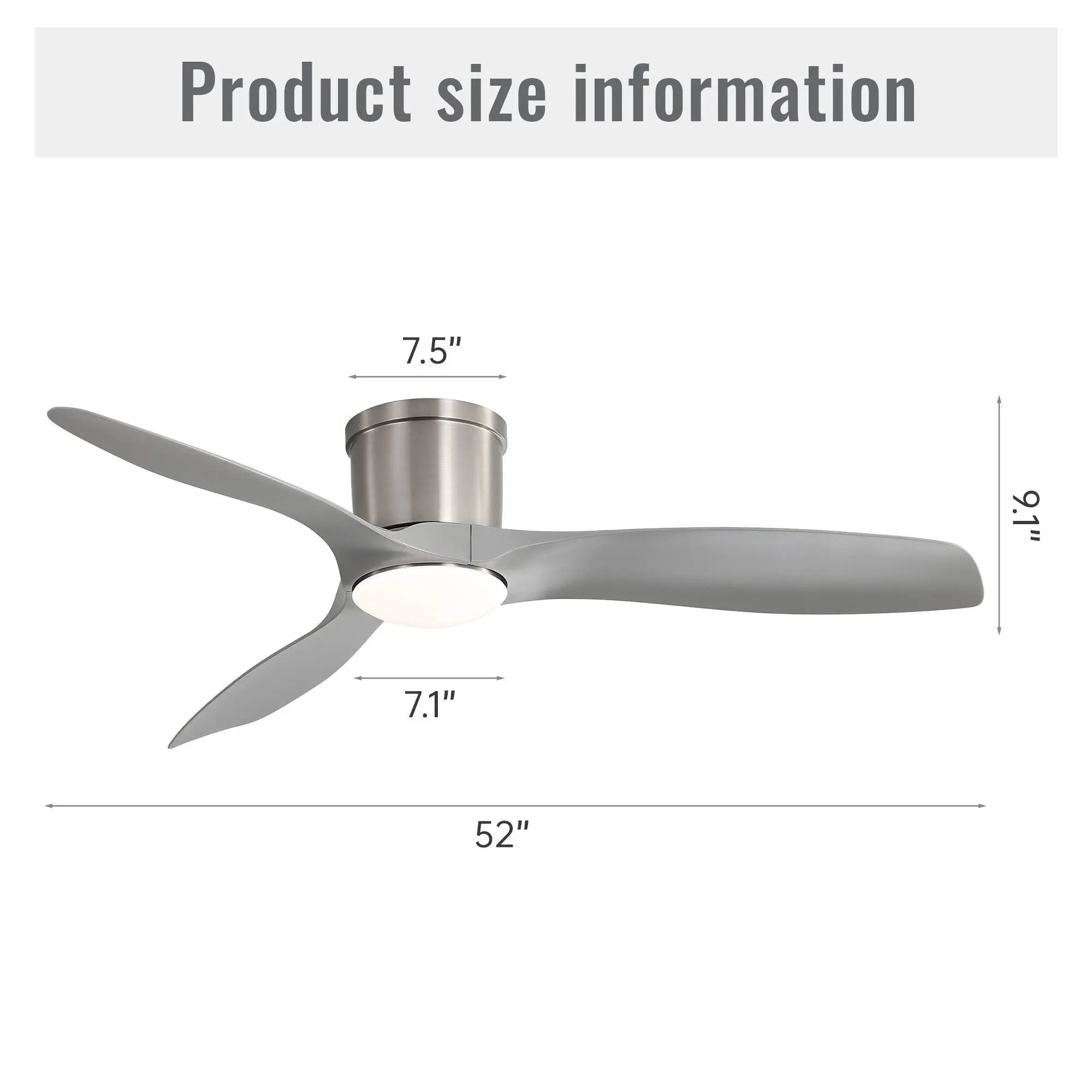 Flush Mount Ceiling Fan With Dimmable LED Light, 3 Blades, Reversible DC Motor Blades For Living Room by Unique Piece Furniture
