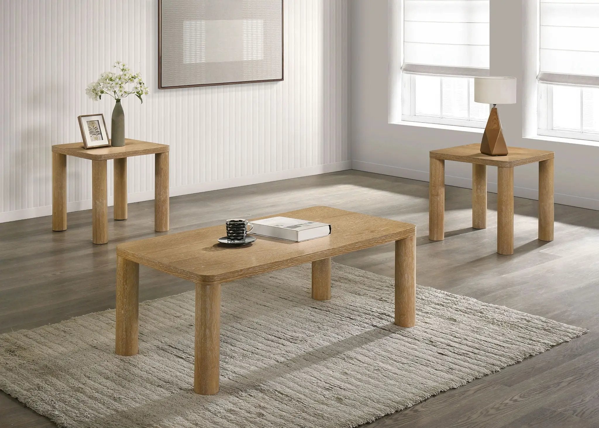 Castlewood 3-piece Cocktail Coffee Table Set Light Oak by Unique Piece Furniture