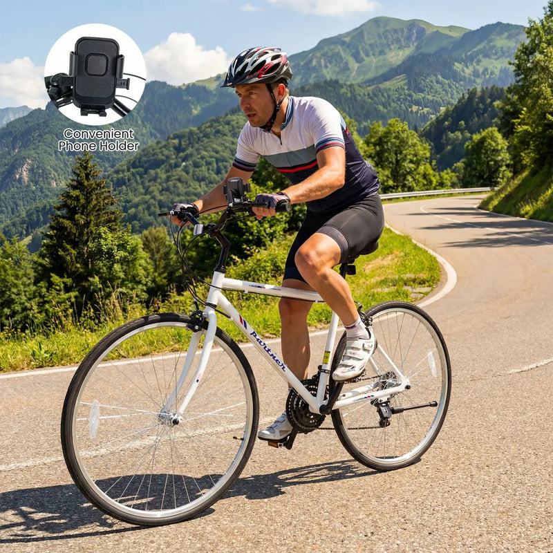 700C Hybrid Bike for Adult with 18-Speed Shimano Drivetrain and Phone Holder by DirectDeals