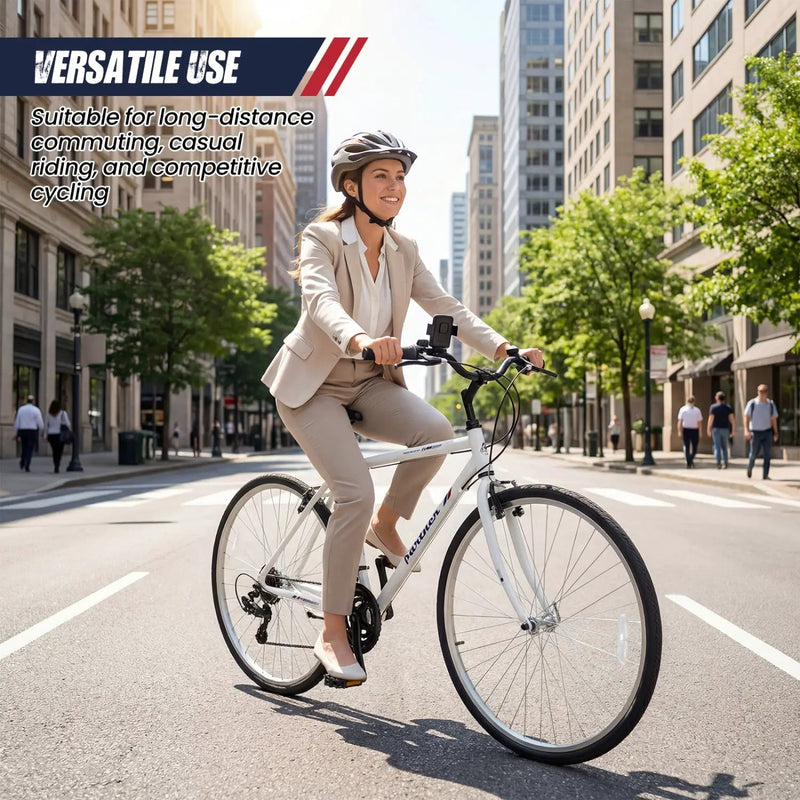 700C Hybrid Bike for Adult with 18-Speed Shimano Drivetrain and Phone Holder by DirectDeals