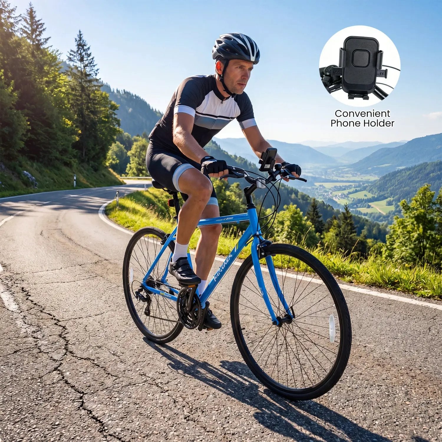 700C Hybrid Bike for Adult with 18-Speed Shimano Drivetrain and Phone Holder by DirectDeals
