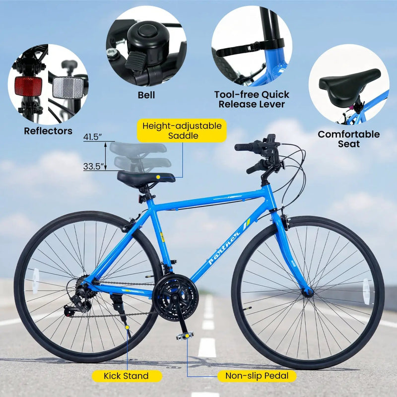 700C Hybrid Bike for Adult with 18-Speed Shimano Drivetrain and Phone Holder by DirectDeals