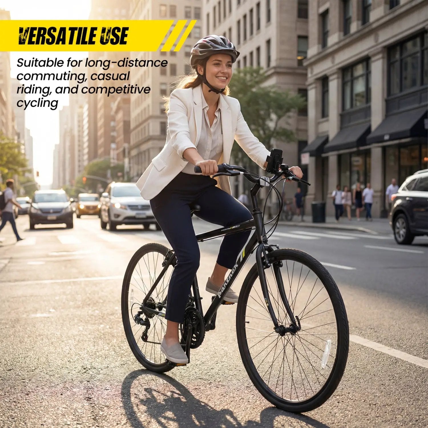 700C Hybrid Bike for Adult with 18-Speed Shimano Drivetrain and Phone Holder by DirectDeals