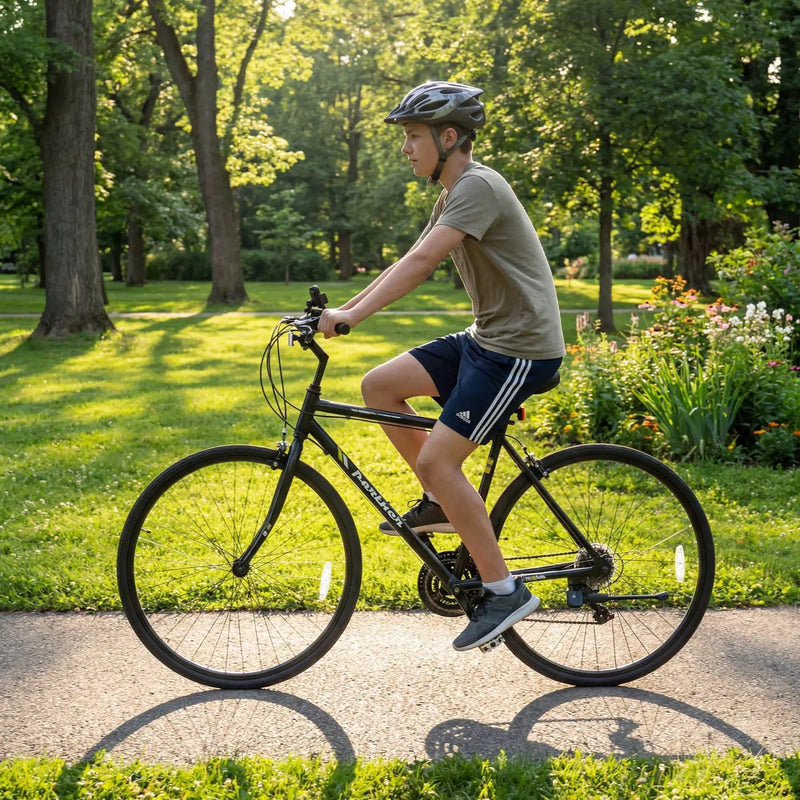 700C Hybrid Bike for Adult with 18-Speed Shimano Drivetrain and Phone Holder by DirectDeals