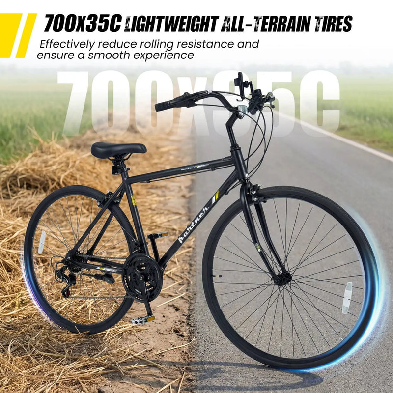 700C Hybrid Bike for Adult with 18-Speed Shimano Drivetrain and Phone Holder by DirectDeals
