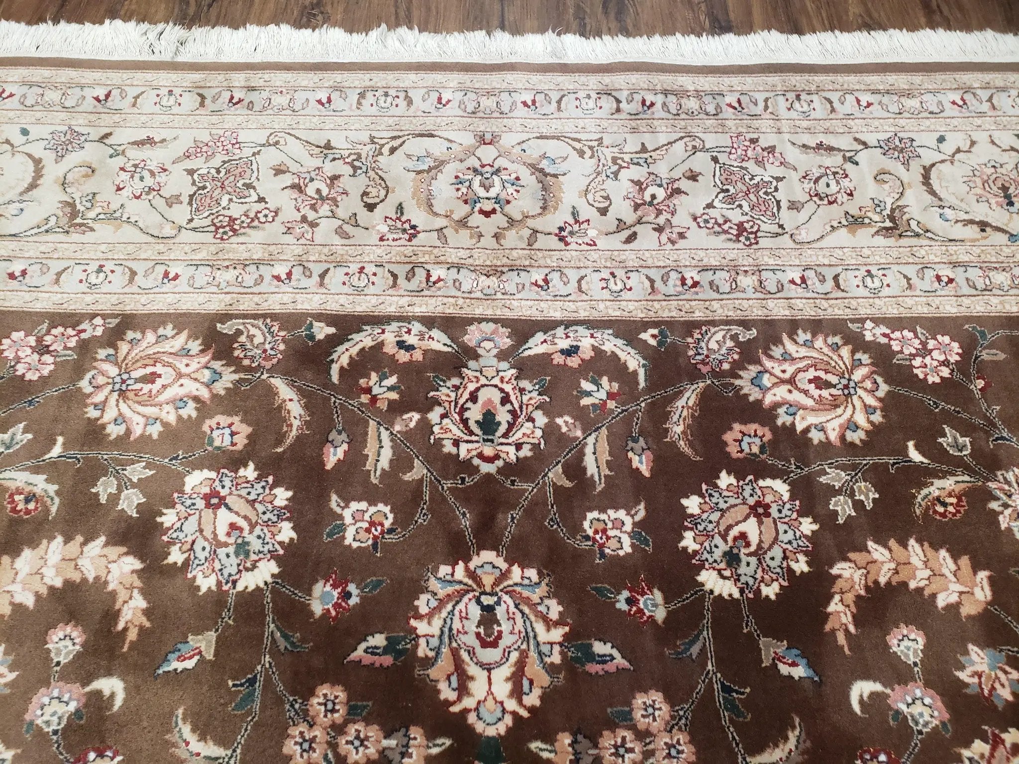 Vintage Pak-Persian Area Rug 9x12, Wool Hand-Knotted Spice Brown & Ivory Traditional Fine Oriental Carpet, Pakistani Carpet, 9 x 12 Fine Rug by Jewel Rugs