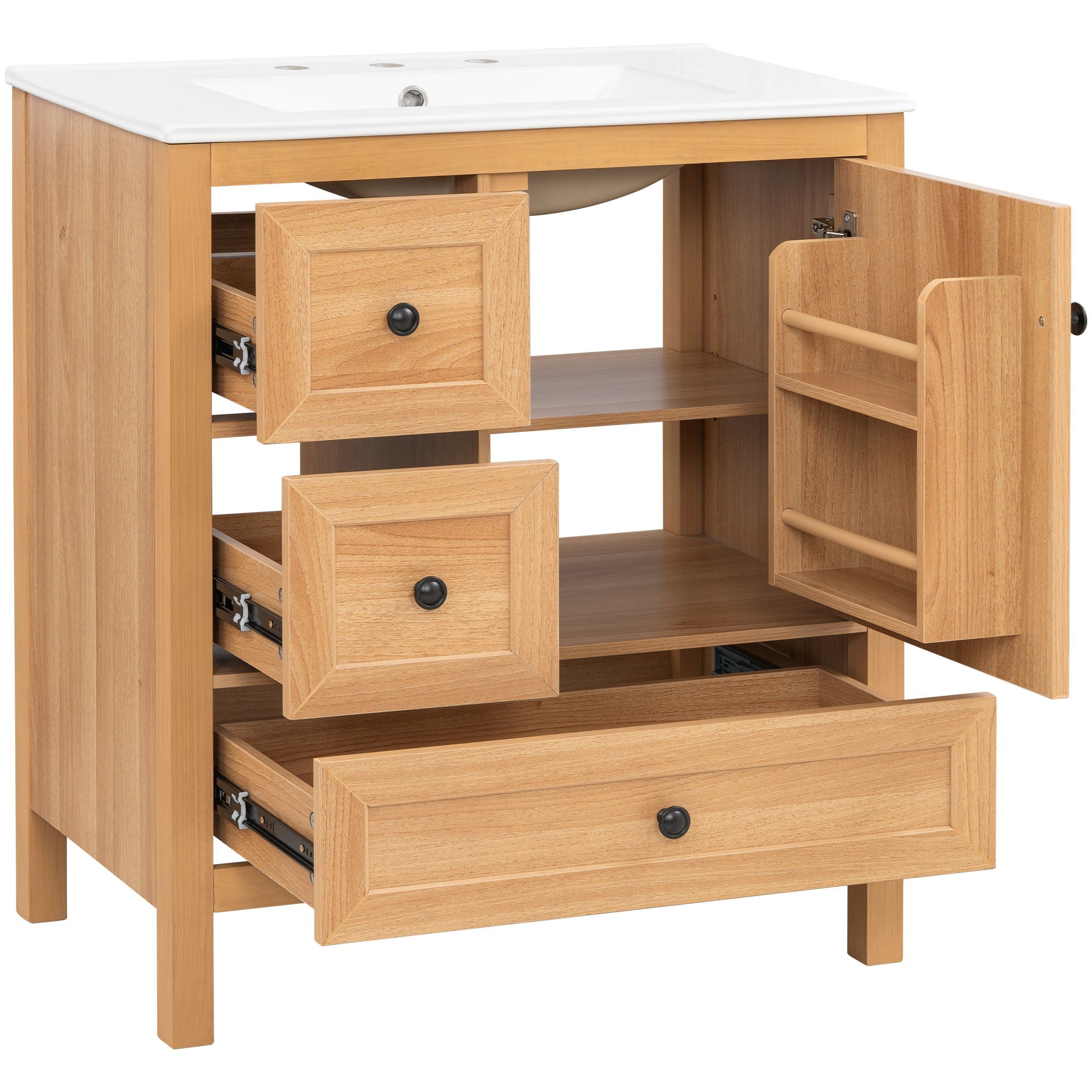 Modern Bathroom Vanity With Sink, Soft Close Drawers & Door, Storage Rack by HouseOfZazla