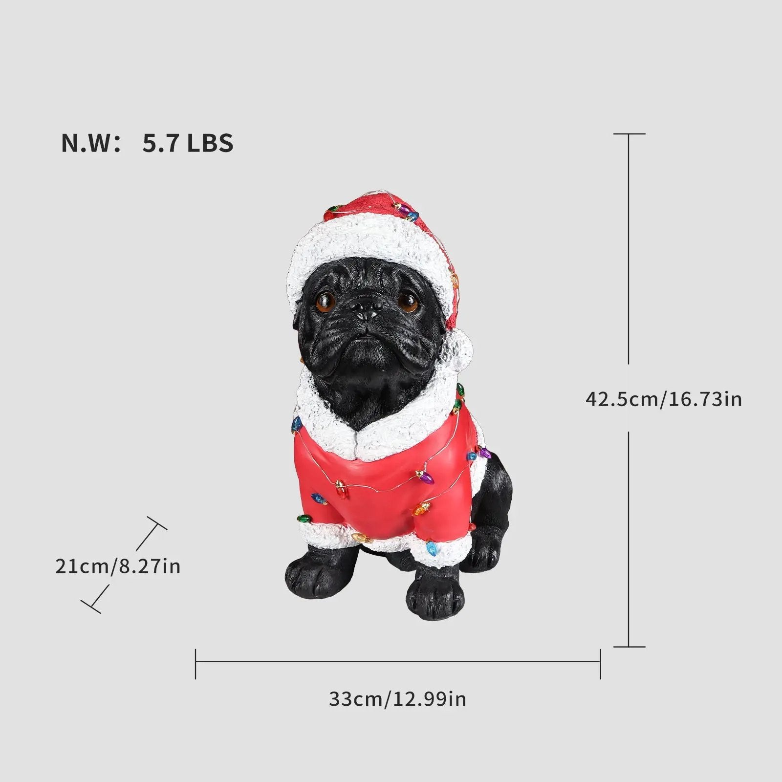Christmas Pug Statue - Holiday Dog Figurine by HouseOfZazla