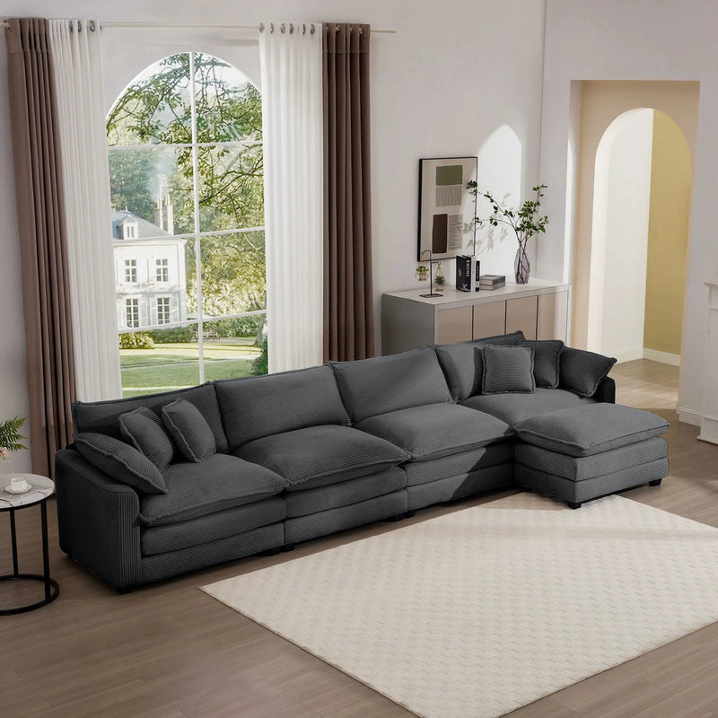Modern Oversized Modular Cushion Sofa With Ottoman, Low Back, Deep Seating Sofa Set by HouseOfZazla