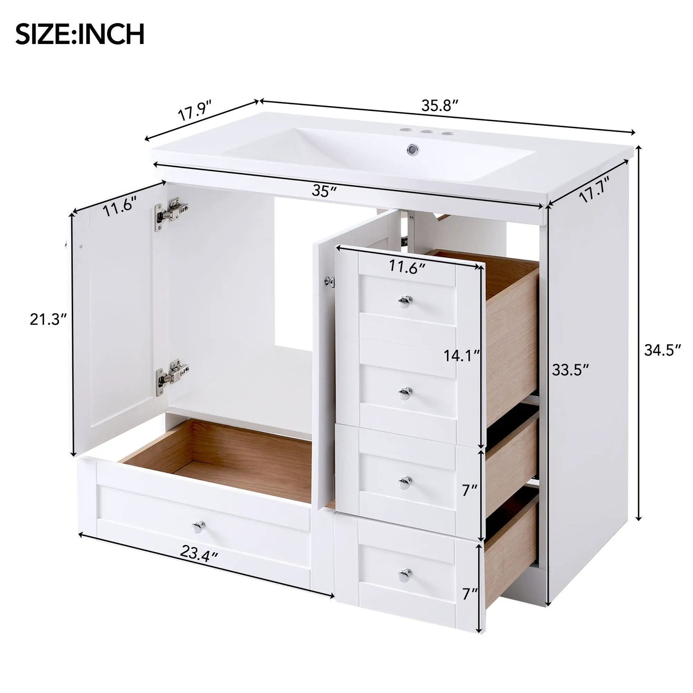 Shaker Free Standing Bathroom Vanity Cabinet With Sink, Soft Close Drawers, Soft Close Doors by Unique Piece Furniture