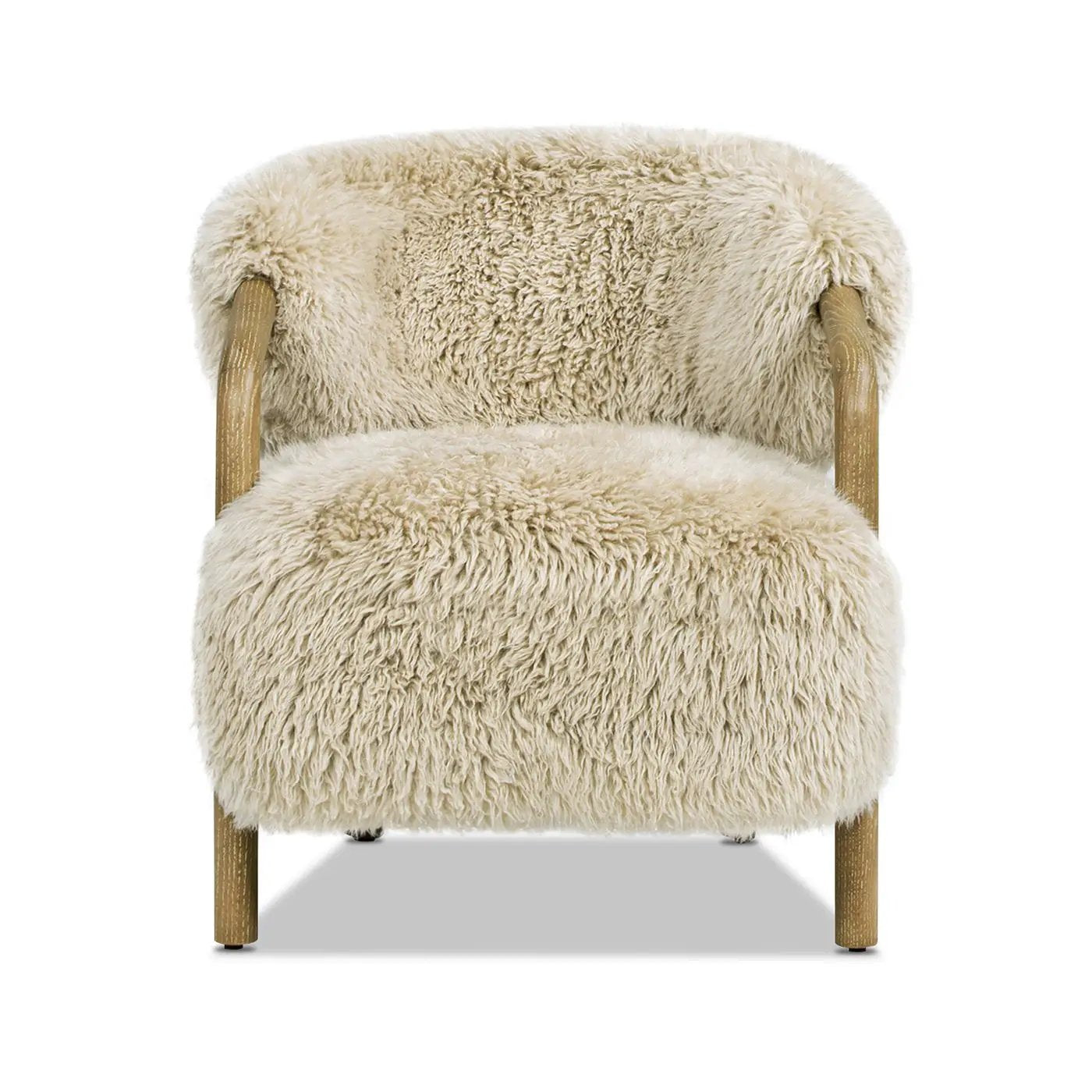 Becker - Rustic Oak Sheepskin Upholstered Accent Arm Chair - Taupe Beige by Unique Piece Furniture