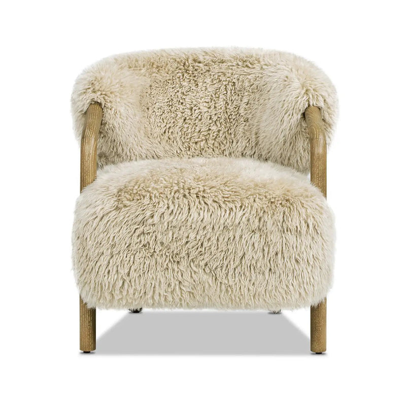 Becker - Rustic Oak Sheepskin Upholstered Accent Arm Chair - Taupe Beige by HouseOfZazla