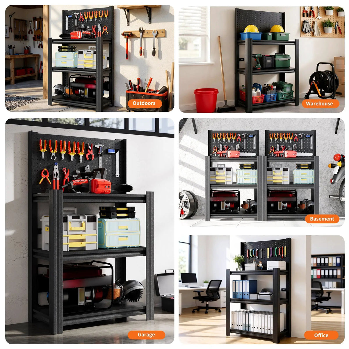 3-Tier Heavy-Duty Metal Storage Shelving Unit with Pegboard by HouseOfZazla