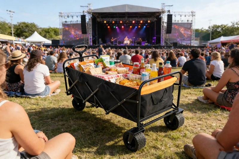 Big Large Capacity Folding Wagon Cart with Extender (Black + Orange) by HouseOfZazla