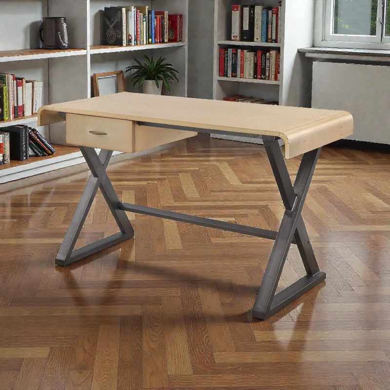 Danton - Aluminum Top Grain Leather Rectangular Writing Desk - Gold by Unique Piece Furniture