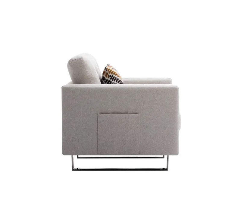 Victoria - Fabric Armchair With Metal Legs, Side Pockets, And Pillow by HouseOfZazla
