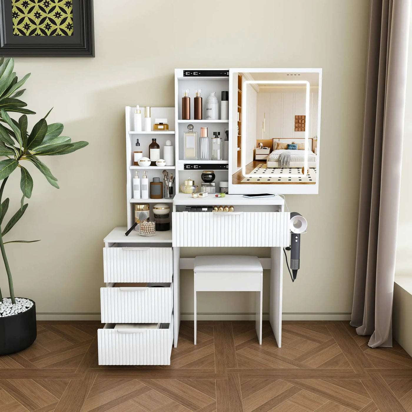 Modern Vanity Desk With 3 LED Lighting Modes, 4 Drawers by Unique Piece Furniture