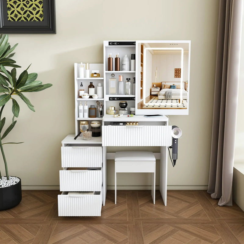 Modern Vanity Desk With 3 LED Lighting Modes, 4 Drawers by HouseOfZazla