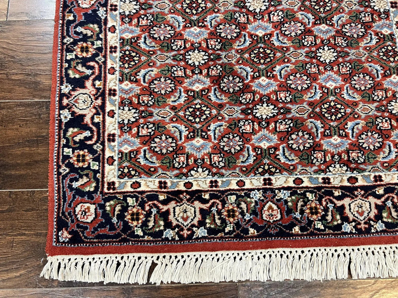 Indo Persian Rug 3x5, Red and Navy Blue, Wool Vintage Handmade Small Carpet 3 x 5 ft, Herati Pattern, Bidjar Rug by Jewel Rugs