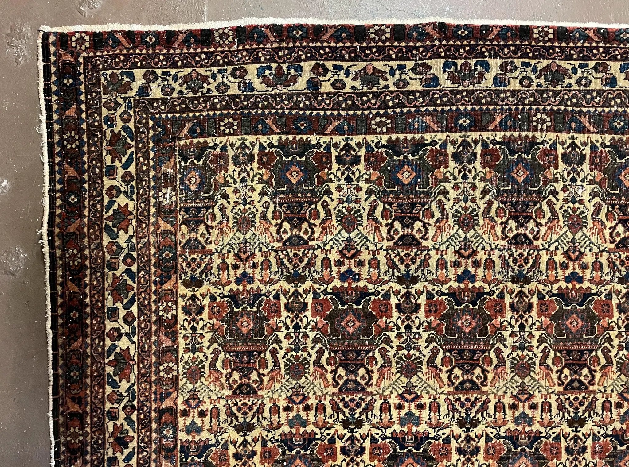Antique Persian Afshar Rug 5x7, Wool Hand Knotted Oriental Carpet 5 x 7 ft, Repeated Motif Allover, Cream and Maroon, Tribal Rug, Medium Sized Rug, Zil-i-Sultan Design by Jewel Rugs