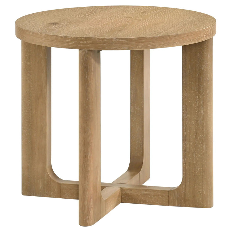 Kessler Round Sculptural Wood End Table Light Oak by Unique Piece Furniture