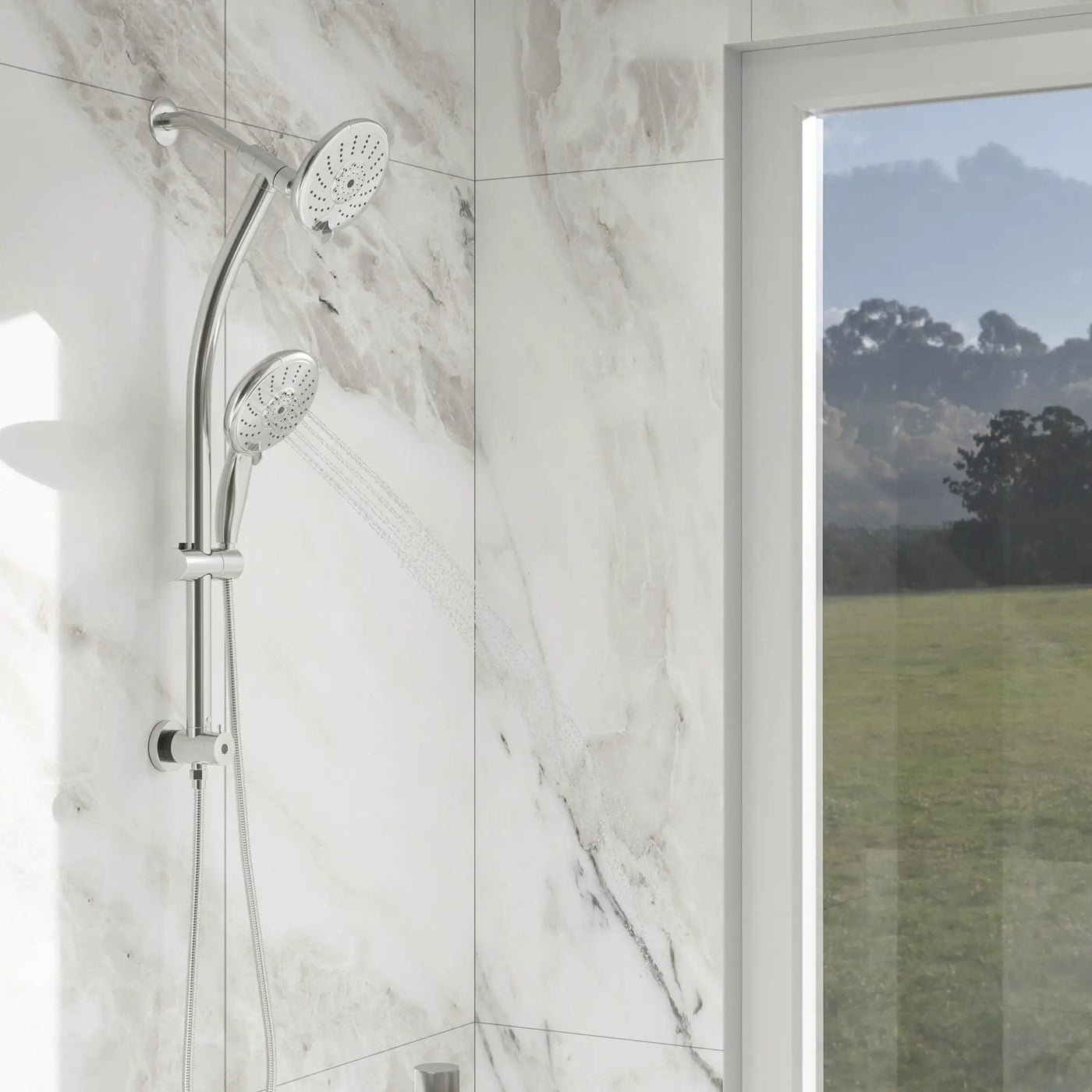 Dual Shower Head With Adjustable Slide Bar And Multi Function Settings by HouseOfZazla