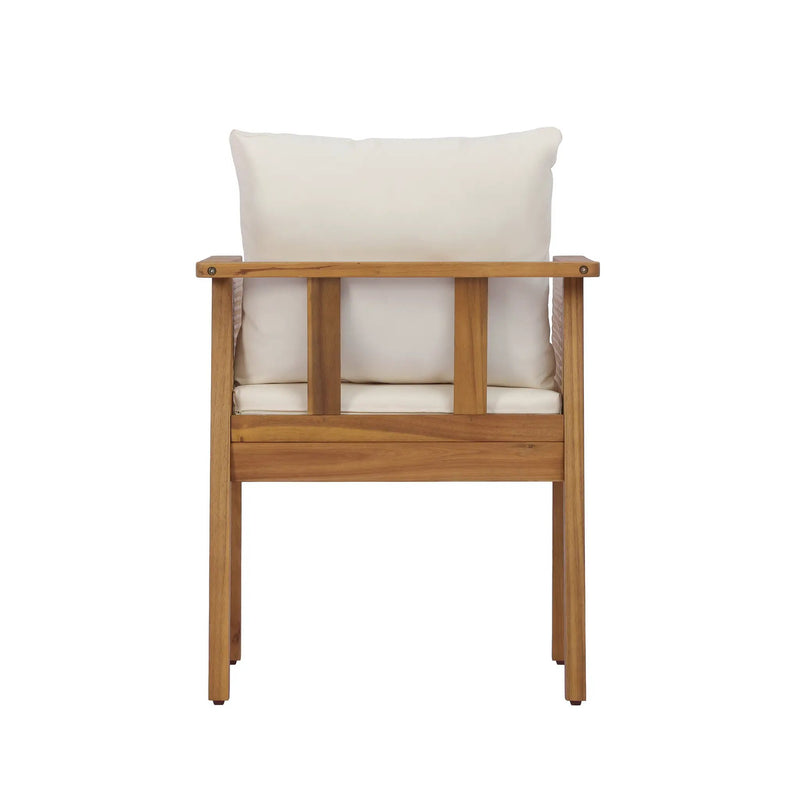 7-Piece Acacia Wood Outdoor Dining Set with Cream Cushions and Natural Wicker by HouseOfZazla