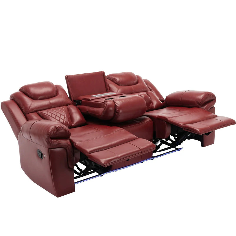 Home Theater Seating Manual Recliner Chair With Center Console And Led Light Strip For Living Room by HouseOfZazla